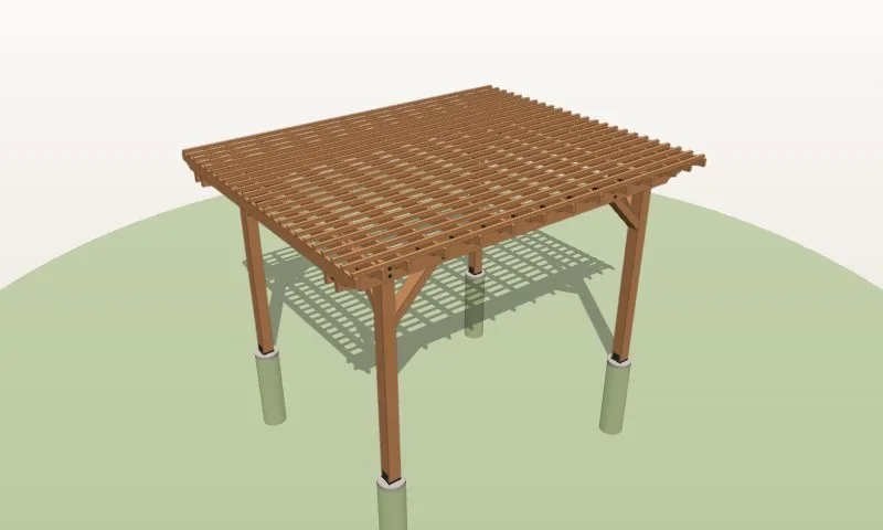 3D model of the 12×10 cedar pergola with corbel tails example example in the Pergola Planner: 12′ × 10′, 8′ clear