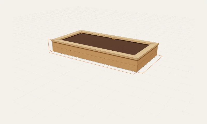 3D model of the 4×8 cedar bed example in the Raised Garden Bed Planner: 8′ × 4′, 11″ walls