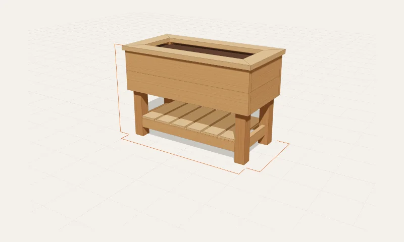 3D model of the 4×2 waist-high cedar planter example in the Raised Garden Bed Planner: 4′ × 2′, 32″ tall