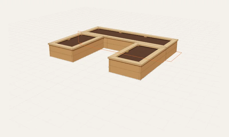 3D model of the U-shaped garden example in the Raised Garden Bed Planner: 10′ 1 1/2″ × 8′ 1 1/2″