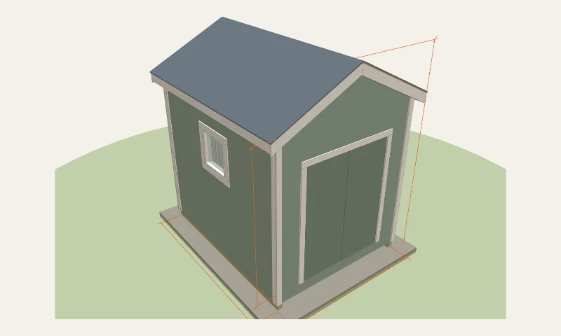 3D model of the 8×10 gable shed example example in the Shed Planner: 8′ × 10′, 11′ 7 1/4″ peak
