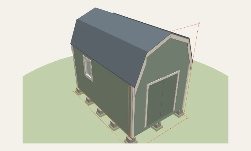 3D model of the 10×16 barn shed with loft example example in the Shed Planner: 10′ × 16′, 14′ 3 1/2″ peak