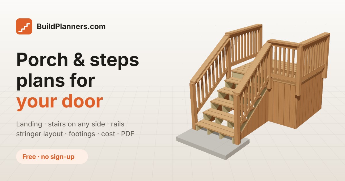 3D model of a cedar front porch landing with stairs, railings and skirting